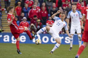 Momentka zo zápasu Wales - Slovensko v kvalifikácii EURO 2020.