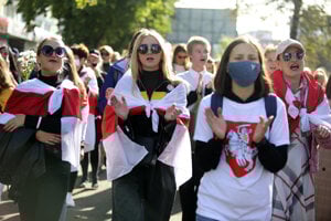 Ženy na proteste v Minsku.