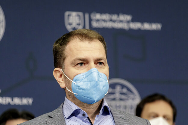 Premiér Igor Matovič počas tlačového vyhlásenia hnutia OĽANO k aktuálnej politickej situácii.