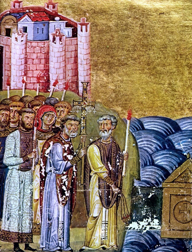 Cyril a Metod v bulharskom kódexe z 11. storočia. (zdroj: Wikipedia)