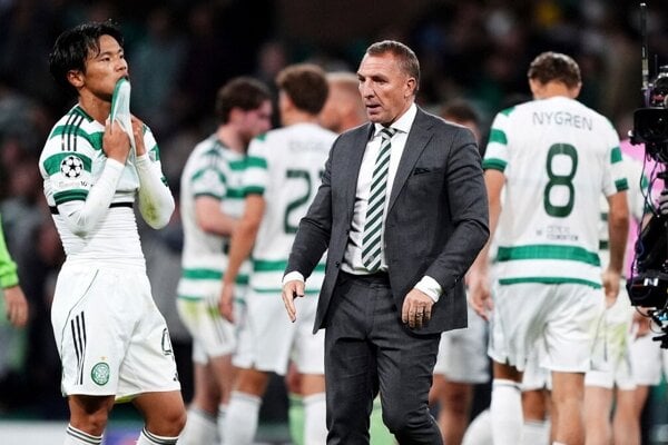 Tréner futbalistov Celticu FC Brendan Rodgers po zápase proti Kajratu Almaty. 