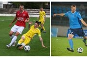 Marián Kolmokov v drese FC Nitra (vpravo) a FC Topoľčany (v červenom)