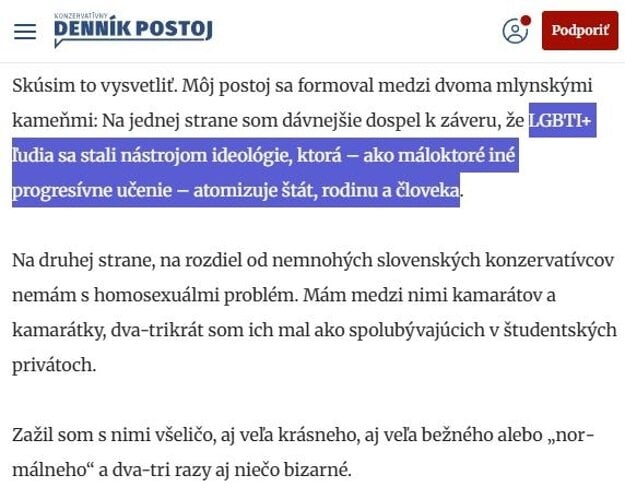 Úryvok článku Martina Leidenfrosta „Ako sa máme správať k homosexuálom?“ z roku 2023 (zdroj: Reprofoto/MH)