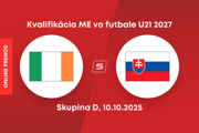 Írsko - Slovensko: ONLINE prenos zo zápasu kvalifikácie ME hráčov do 21 rokov 2027.