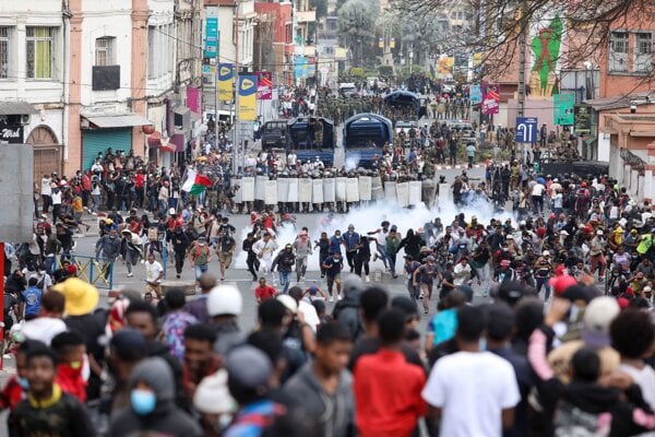 Protesty v meste Antananarivo na Madagaskare.