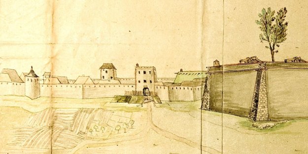 Detail veduty od N. W. von Lincka s časťou západného úseku mestského opevnenia s tzv. Štiavnickou bránou. Linck detailne zakreslil mestské hradby a bašty so strieľňami pre ručné zbrane a vežou Štiavnickej brány. V pozadí nad hradby vstupuje časť veže tzv. Vígľašskej brány.