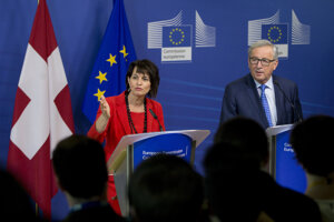 Švajčiarska prezidentka Doris Leuthardová a predseda Európskej komisie Jean-Claude Juncker.