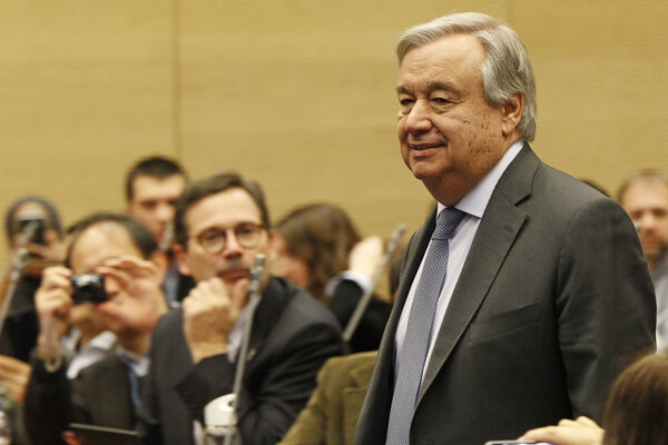 Antonio Guterres na konferencii v poľských Katoviciach.