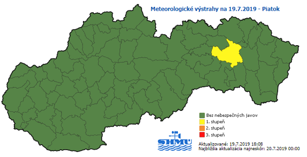 Meteorologická výstraha platí od 18.30 h už len pre okres Prešov. od 18.45 h už ani tam