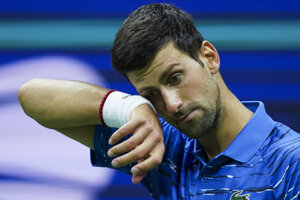 Novak Djokovič počas zápasu so Stanom Wawrinkom na US Open 2019.