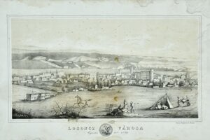 Litografia s idealizovaným vyobrazením vypáleného Lučenca (zbierka NMG)