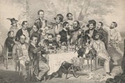 Majáles prešporských umelcov na Železnej studničke z roku 1844 až 1848, v uvoľnenej zábave a v sprievode alkoholických nápojov. Litografia, autor: Károly Sterio.