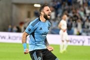 Tigran Barseghjan sa teší z gólu v zápase ŠK Slovan Bratislava - HŠK Zrinjski Mostar.