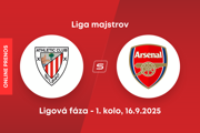 Athletic Bilbao - Arsenal FC: ONLINE prenos zo zápasu 1. kola ligovej fázy Ligy majstrov. 