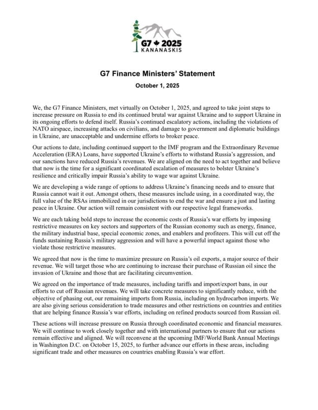 Vyhlásenie ministrov financií krajín G7.