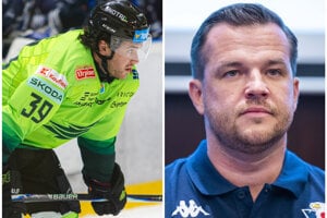 Vľavo útočník Žiliny Brendan Ranford, vpravo generálny manažér Slovana Lukáš Havlíček.