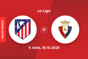 Atlético Madrid - CA Osasuna: ONLINE prenos zo 9. kola La Ligy.