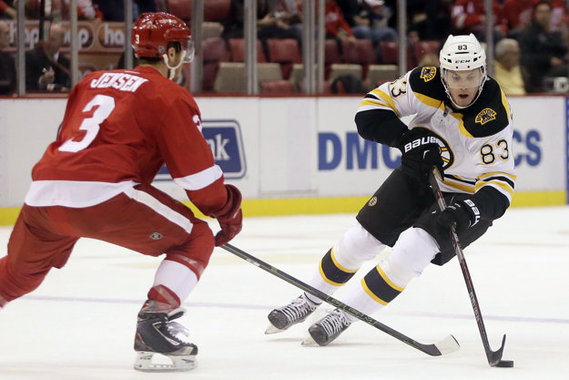 Peter Cehlárik (vpravo) bojuje o šancu v Bostone Bruins.