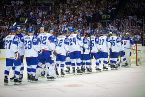 Hokejisti Slovenska počas MS v hokeji 2019.