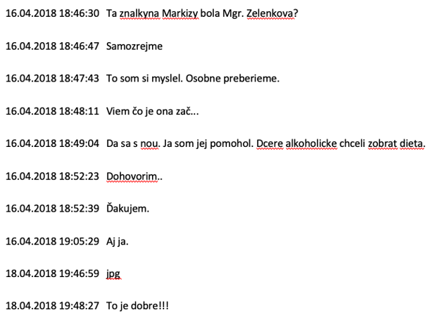 Kľúčová časť prečítanej komunikácie medzi Michalom Mandzákom a Marianom Kočnerom.