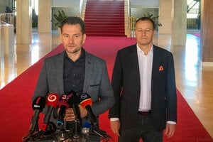 Igor Matovič a Boris Kollár po rokovaniach po parlamentných voľbách 2020.