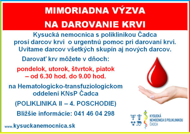 Kysucká nemocnica vyzýva darcov krvi