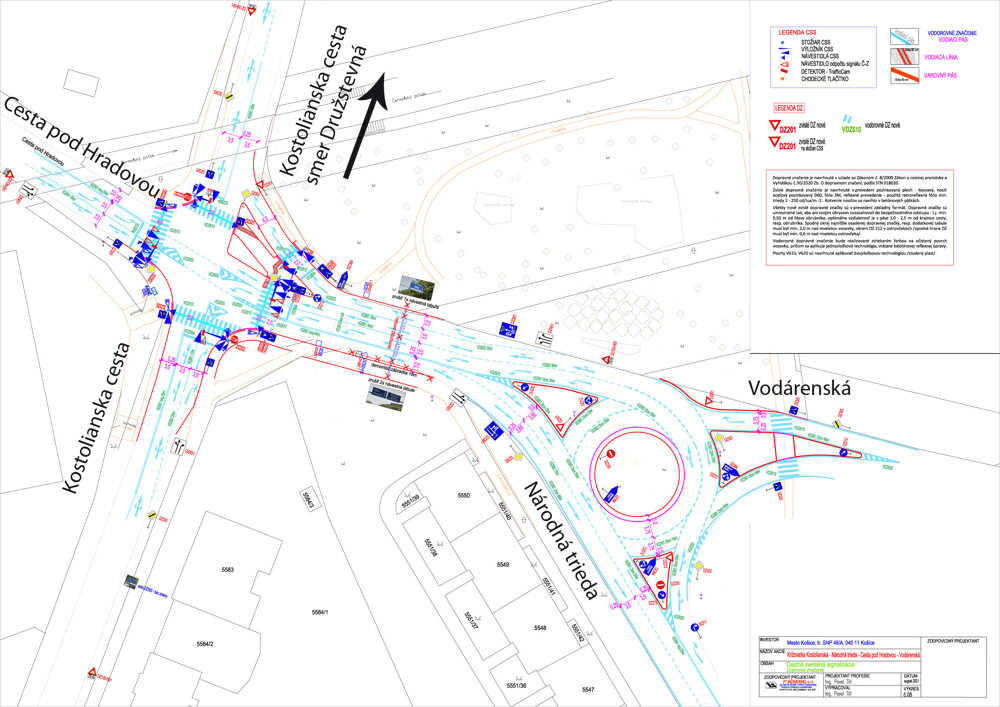 Najnovší projekt počíta na križovatke Kostolianska cesta – Národná trieda – Vodárenská – Podhradová už len so semaformi (vľavo na mapke). Okružná križovatka by vznikla až v tesnom susedstve na súbehu ulíc Vodárenská a Národná trieda (vpravo na mapke).