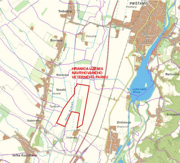 Mapa veterného parku v Drahovciach. (zdroj: enviroportal.sk / SPP a ENVICONSULT spol.)