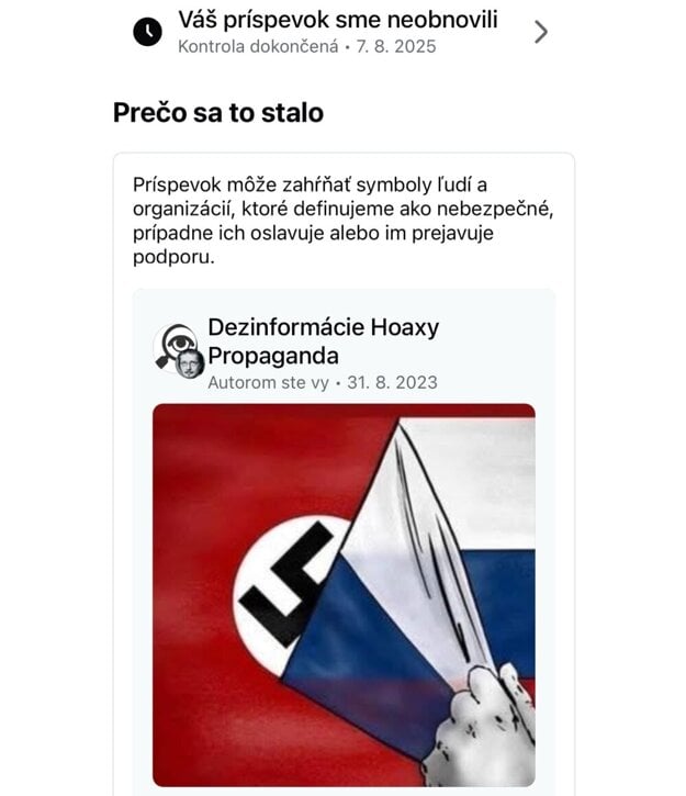 Fotografia, ktorá sa moderačnému systému spoločnosti Meta nepáčila. (zdroj: Reprofoto/MH)