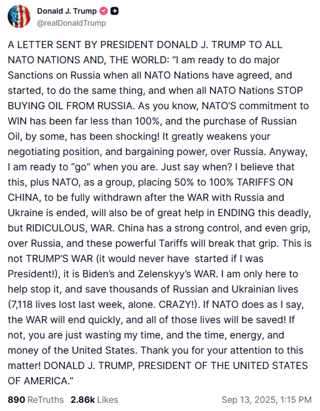  (zdroj: Truth Social - Donald J. Trump)