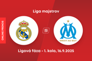 Real Madrid - Olympique Marseille: ONLINE prenos zo zápasu 1. kola ligovej fázy Ligy majstrov. 