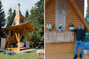 Vľavo nový altánok počas vysviacky, vpravo autor myšlienky Július Ružvoň.