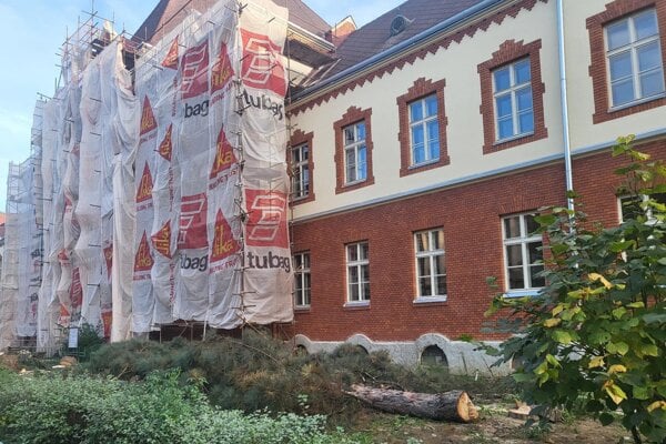 Škola je v rekonštrukcii, po jej konci tu budú nové stromy.