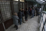 Queue in front of the foreigners' police department in Bratislava.