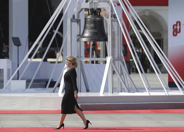 Slovakia's President Zuzana Čaputová arrives a memorial ceremony marking the 80th anniversary of the start of World War II in Warsaw, Poland on September 1.