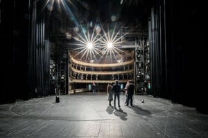 A stage in the historical Slovak National Theatre building, Bratislava, Slovakia.