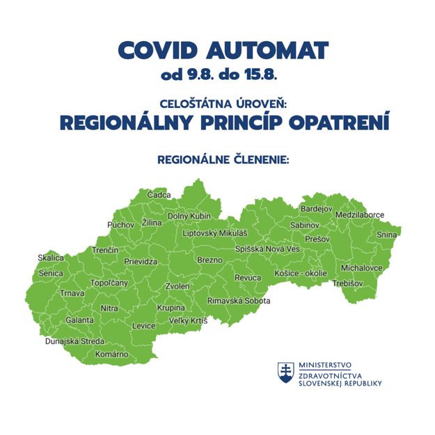 The map of districts between August 9 and 15, 2021.