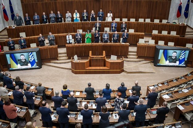 Volodymyr Zelensky's address to the Slovak parliament.