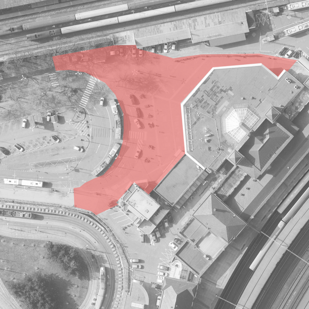 The area in front of the railway station in Bratislava that is being enhanced.