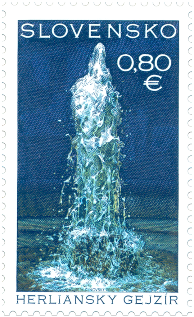 Herľany Geyser on the post stamp