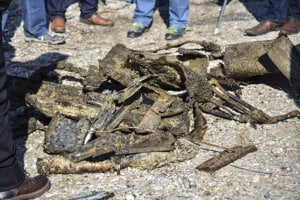 Recovered remains of the crashed IL-18 plane.