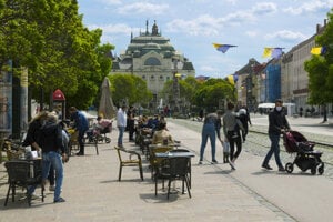 Outdoor terraces in Košice.