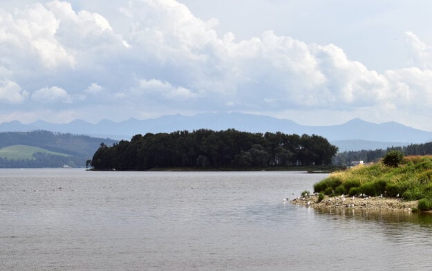 A piece of the bird island (right) in the Orava water dam and Slanica Island in the background.