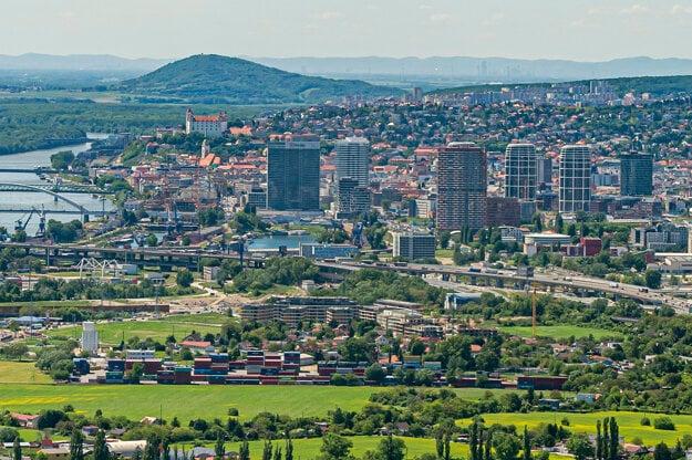 Aerial view of Bratislava from May 2021.