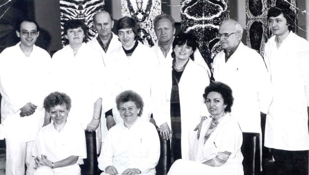 Viliam Pavliak (top left) with colleagues from the Chemistry Institute at the Slovak Academy of Sciences in 1987