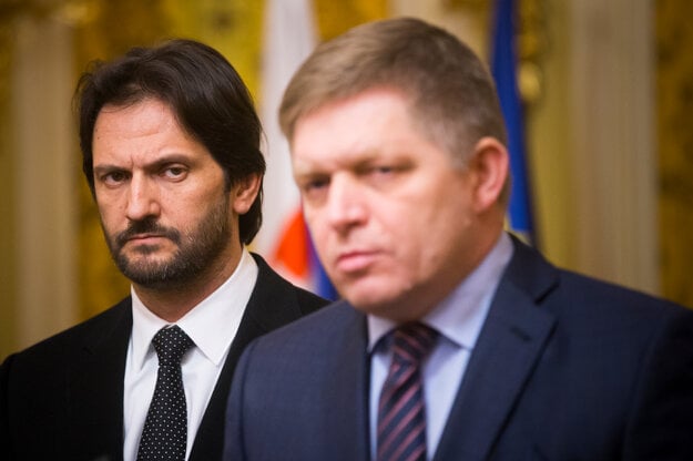 Robert Kaliňák (left) and Robert Fico (right)