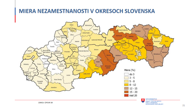 Unemployment levels in Slovak regions in May 2022.