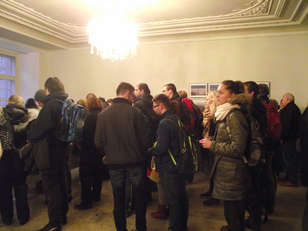 Volunteers queuing to register.