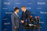 Former education minister Peter Plavčan and PM Robert Fico on July 24.