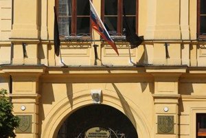 Black flags mark the SNP anniversary in Banská Bystrica.